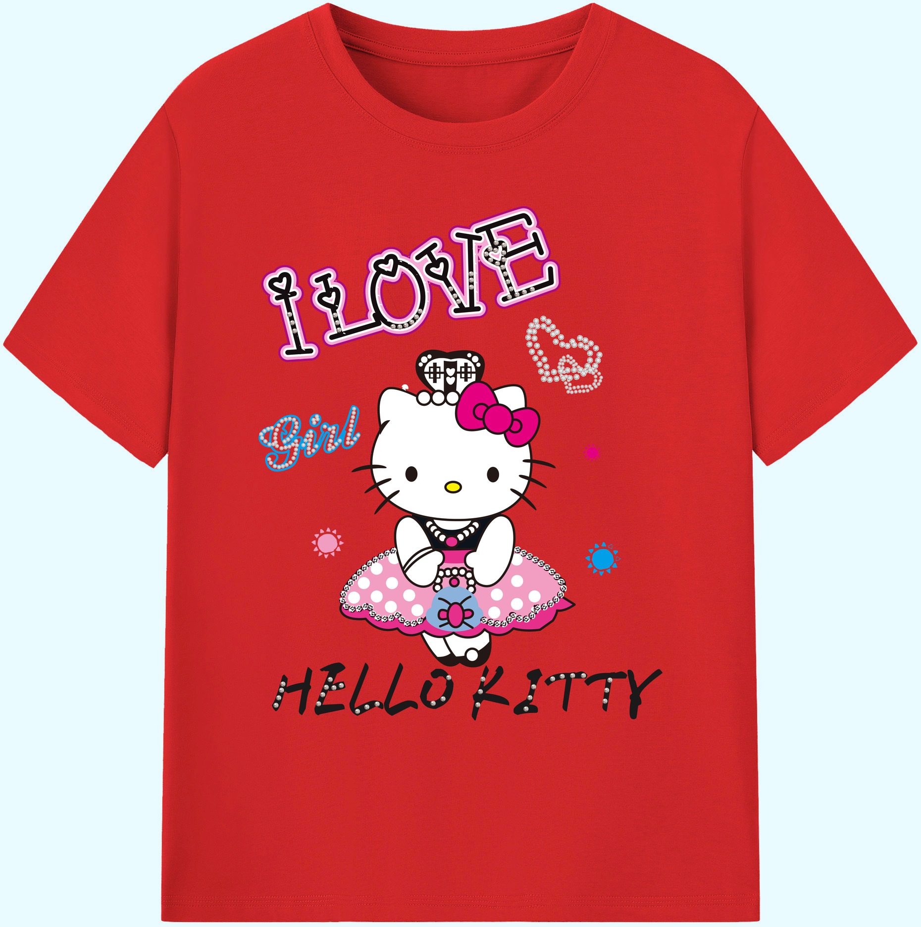 （画像用） Hello Kitty ハローキティ 綿100％ メンズ半袖Tシャツ｜肌触りやわらか＆通気性