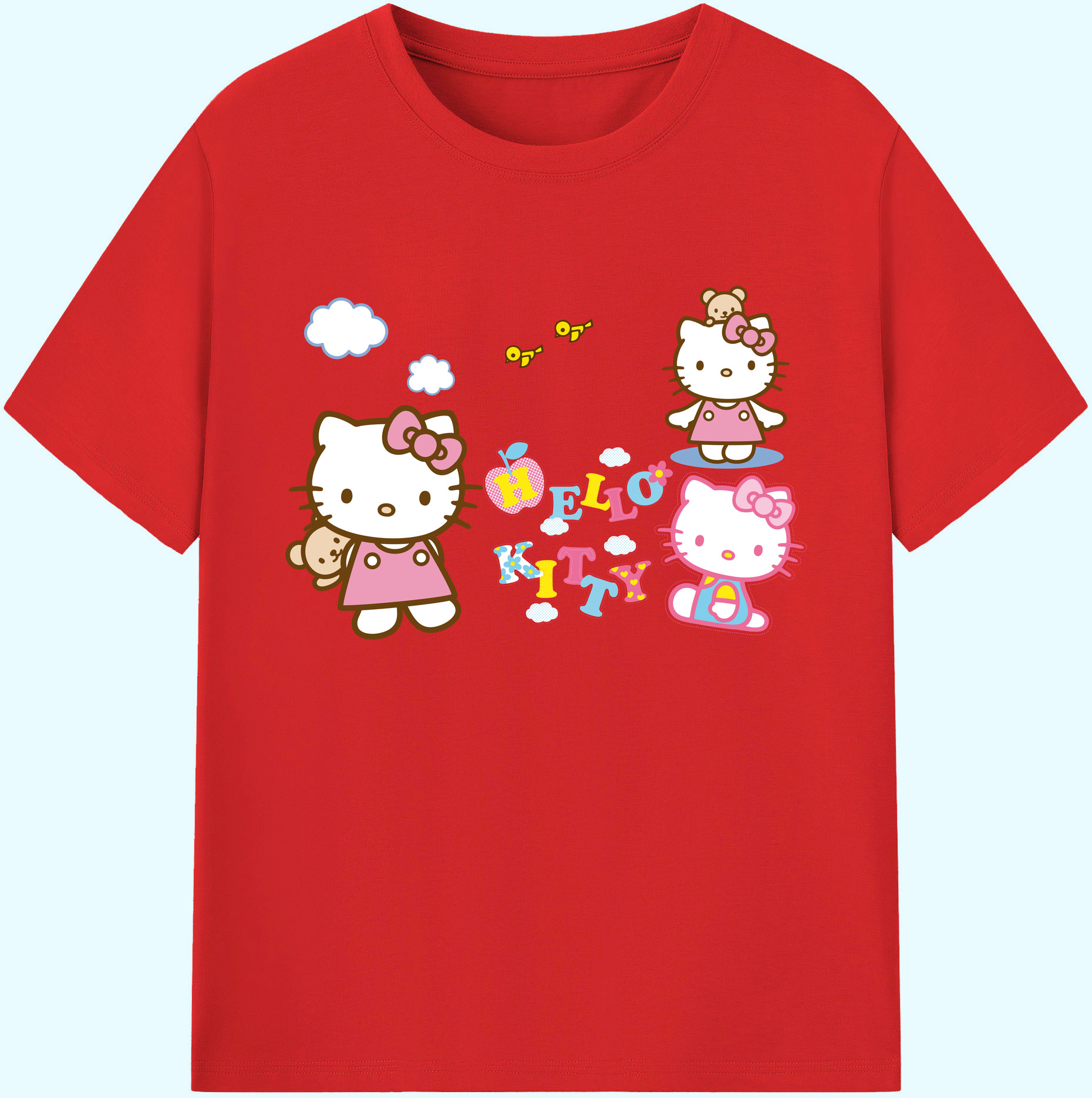 （画像用） Hello Kitty ハローキティ 綿100％ メンズ半袖Tシャツ｜肌触りやわらか＆通気性