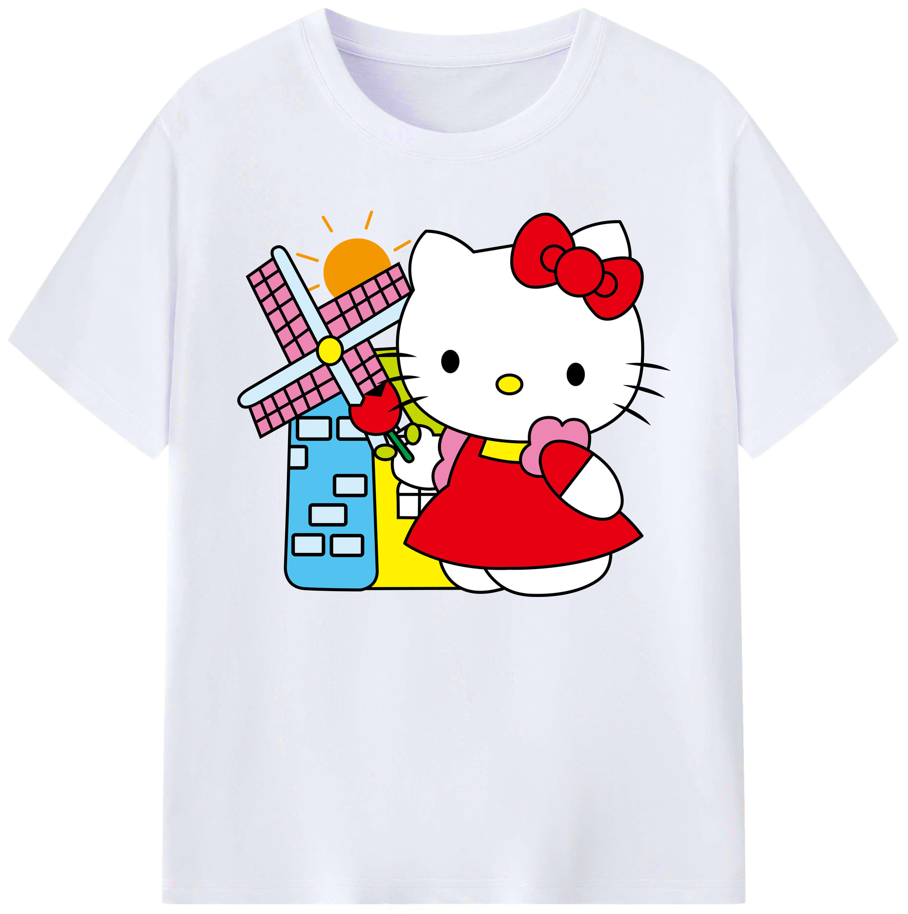 （画像用） Hello Kitty ハローキティ 綿100％ メンズ半袖Tシャツ｜肌触りやわらか＆通気性