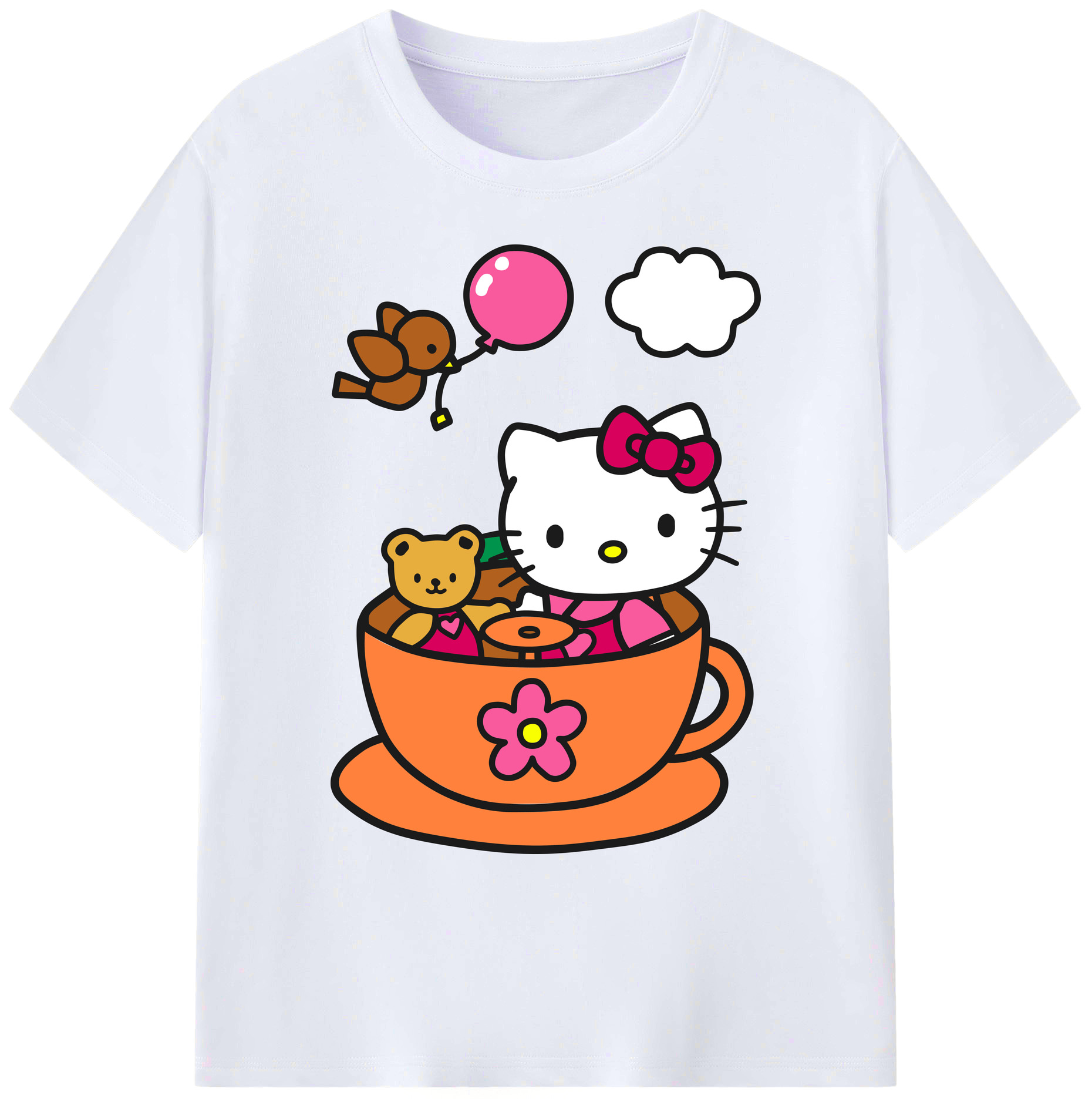 （画像用） Hello Kitty ハローキティ 綿100％ メンズ半袖Tシャツ｜肌触りやわらか＆通気性