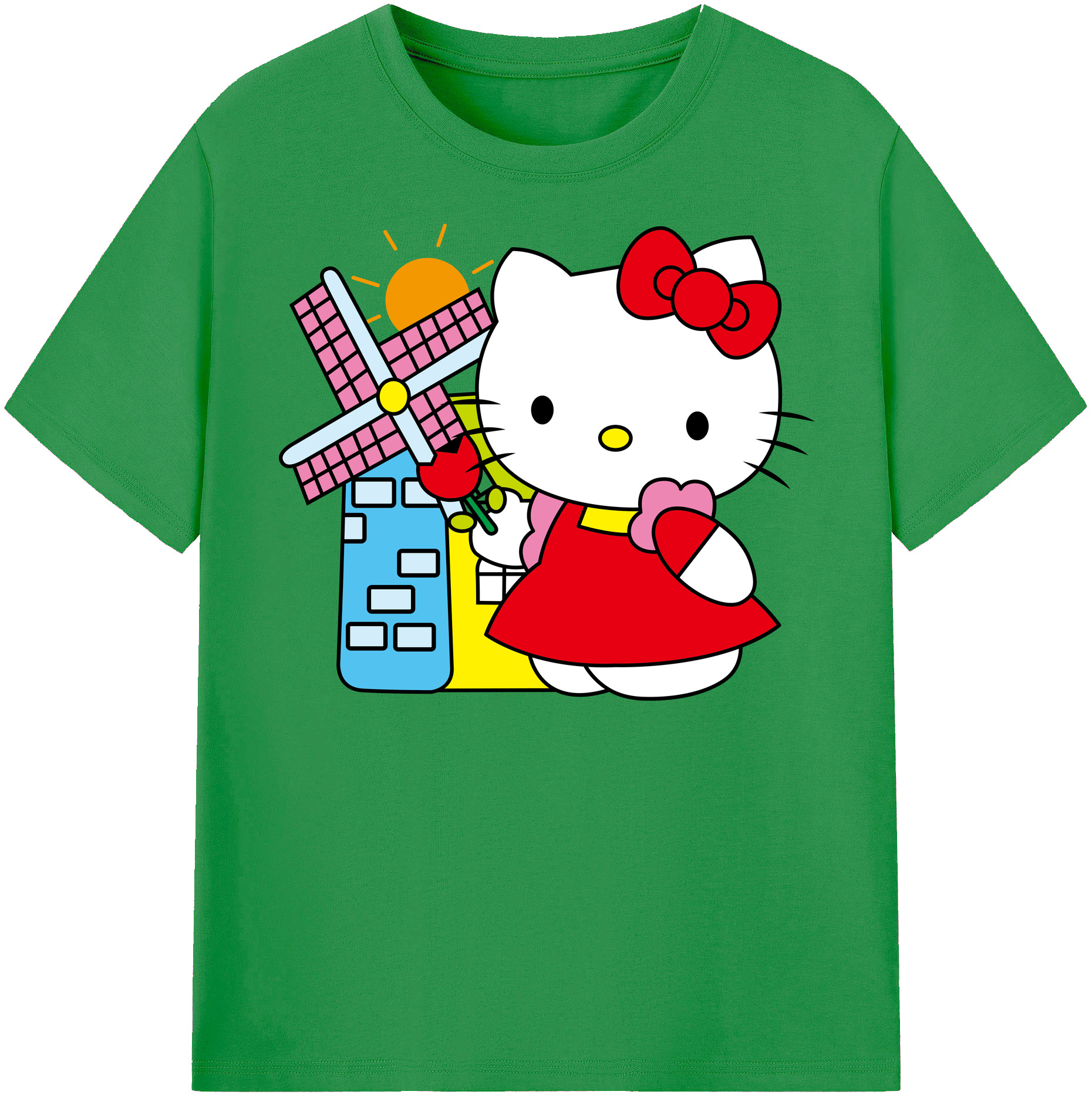 （画像用） Hello Kitty ハローキティ レディースカジュアルプリントTシャツ（綿100％）