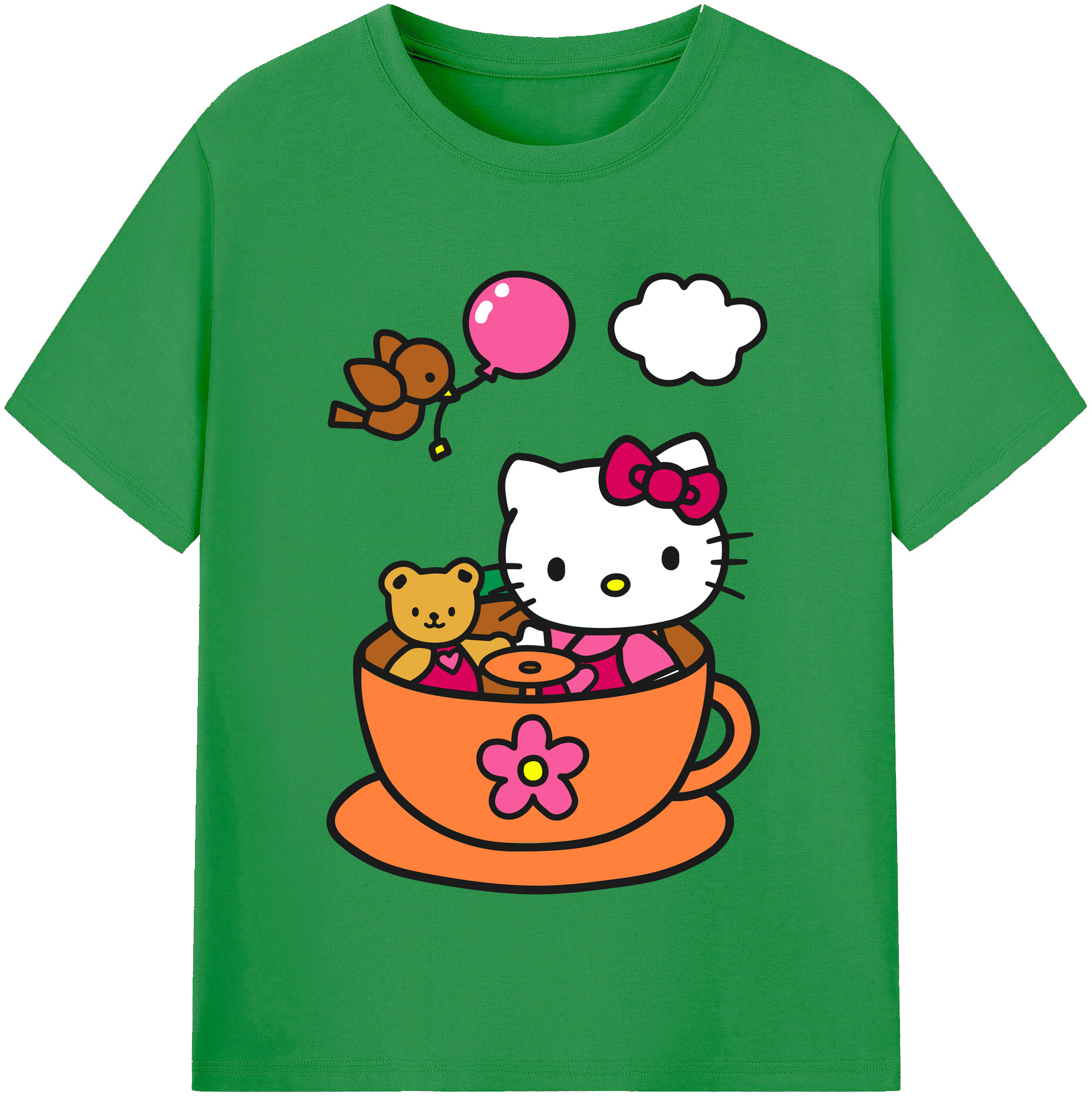 （画像用） Hello Kitty ハローキティ レディースカジュアルプリントTシャツ（綿100％）