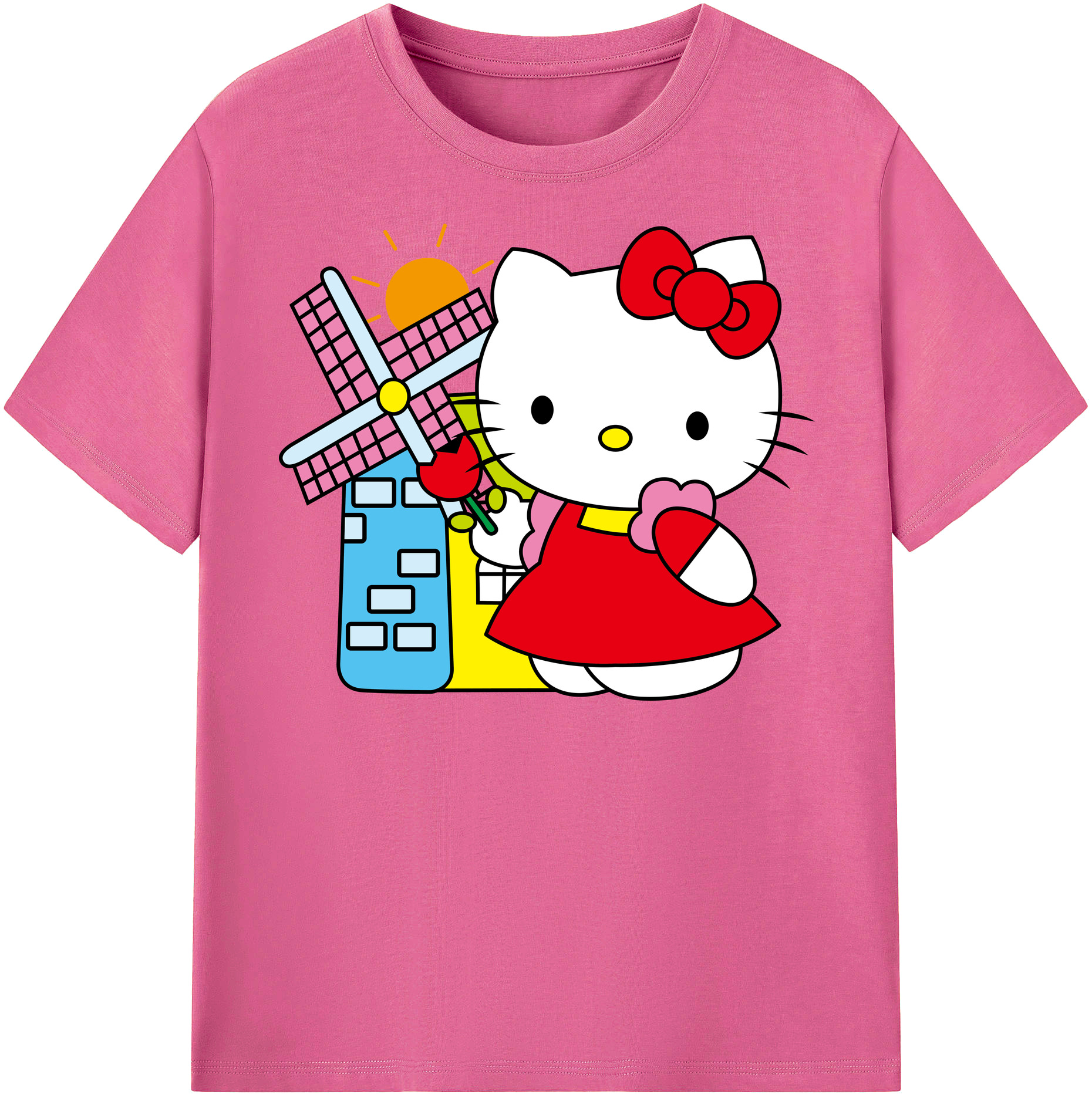 （画像用） Hello Kitty ハローキティ レディースカジュアルプリントTシャツ（綿100％）