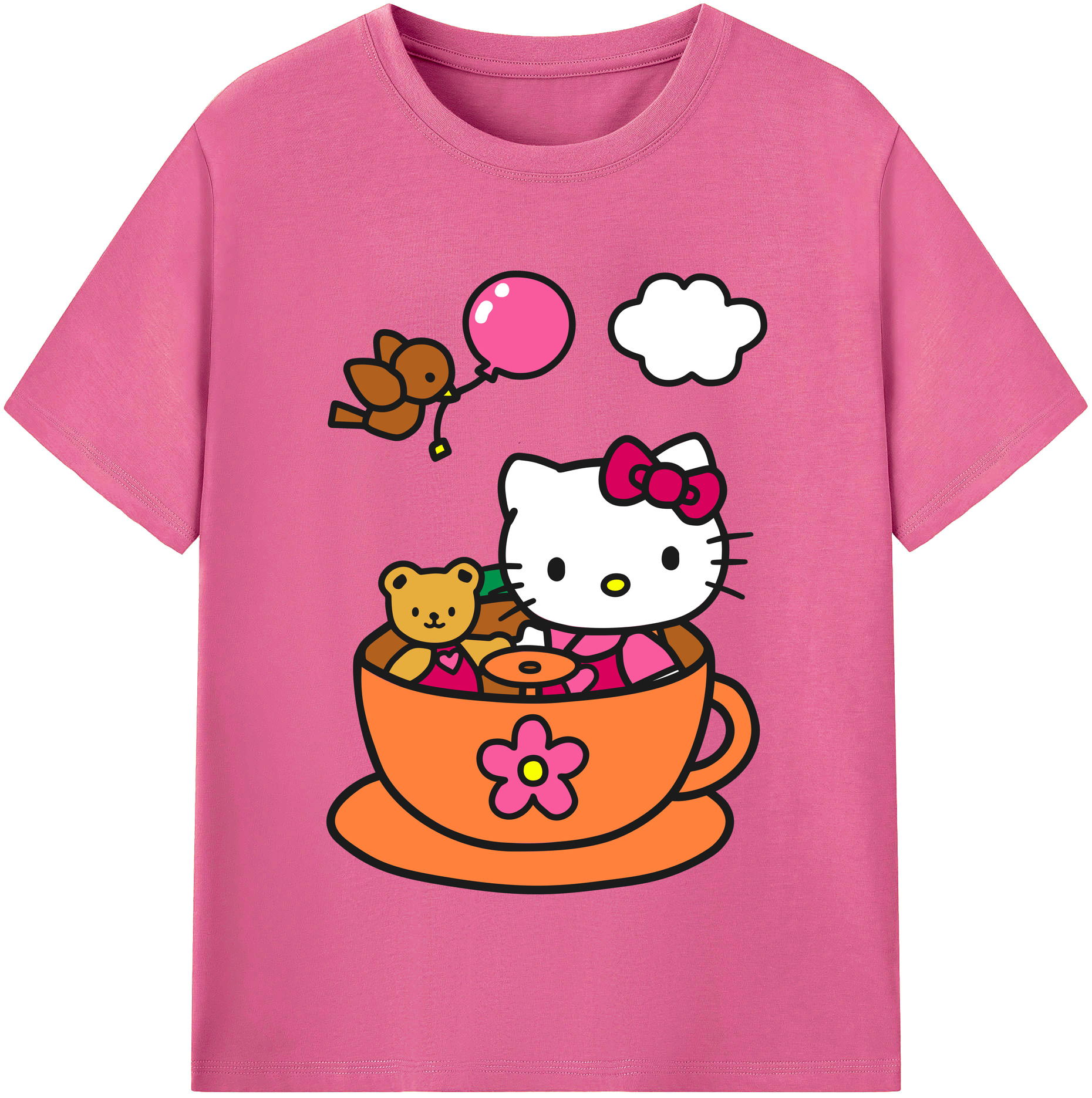 （画像用） Hello Kitty ハローキティ レディースカジュアルプリントTシャツ（綿100％）