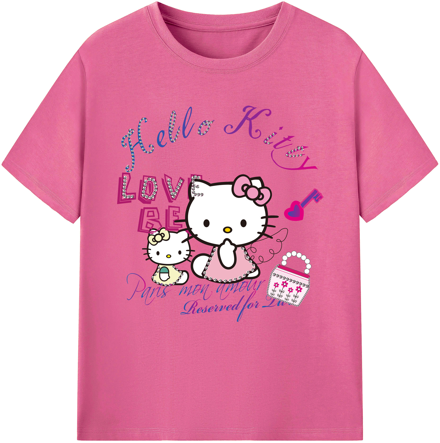 （画像用） Hello Kitty ハローキティ レディースカジュアルプリントTシャツ（綿100％）