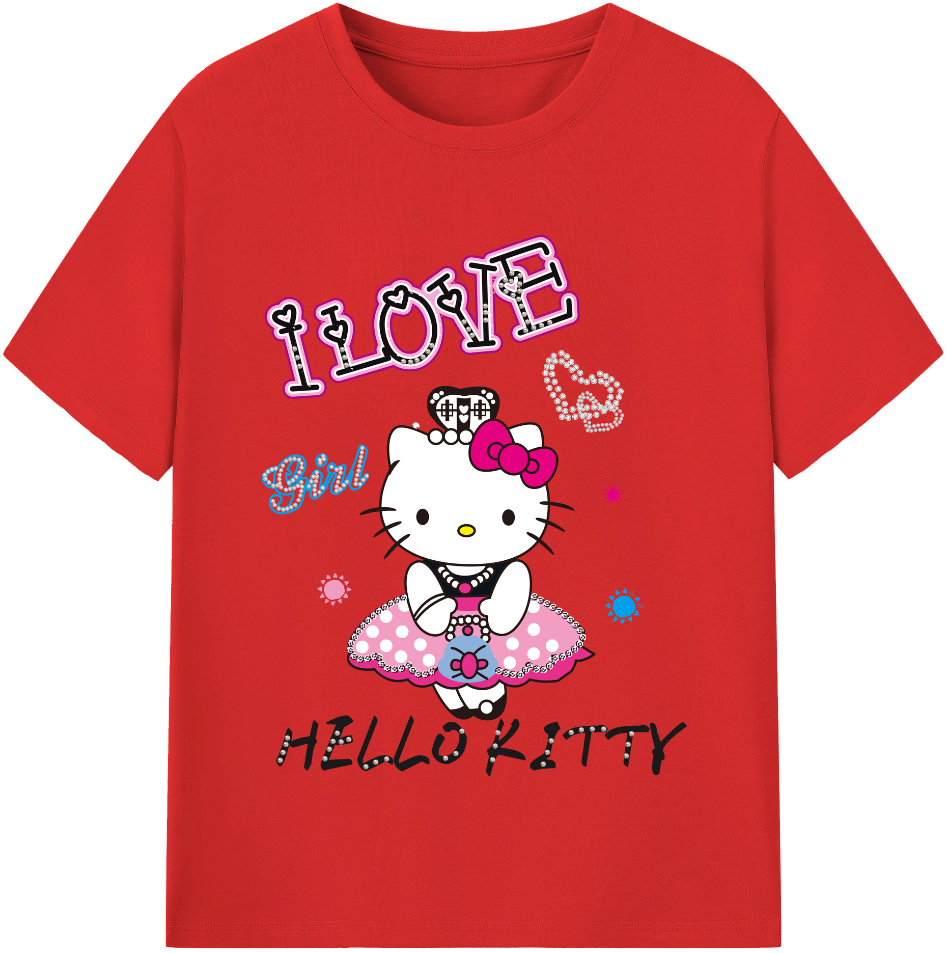 （画像用） Hello Kitty ハローキティ レディースカジュアルプリントTシャツ（綿100％）