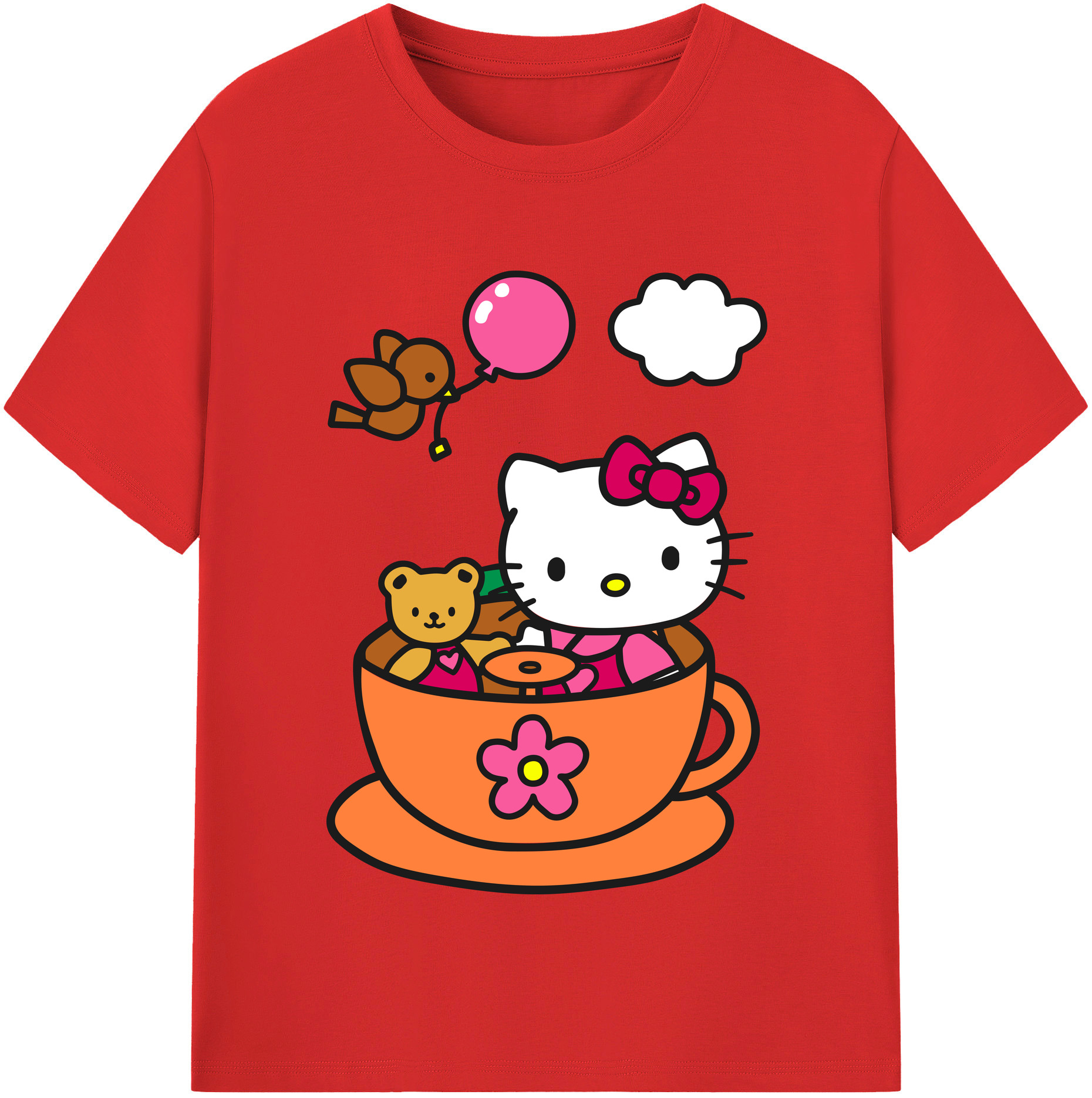 （画像用） Hello Kitty ハローキティ レディースカジュアルプリントTシャツ（綿100％）