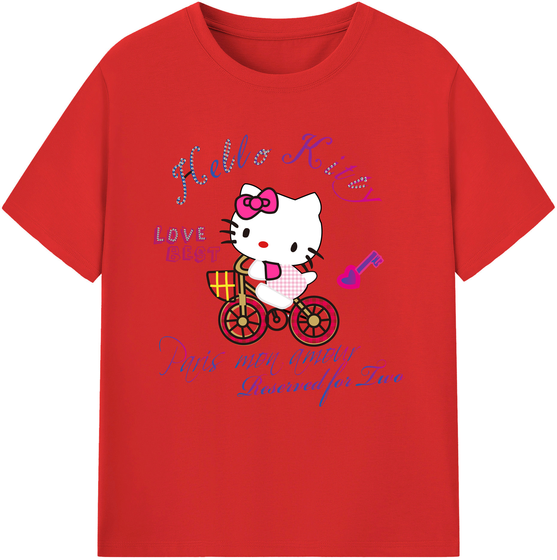 （画像用） Hello Kitty ハローキティ レディースカジュアルプリントTシャツ（綿100％）