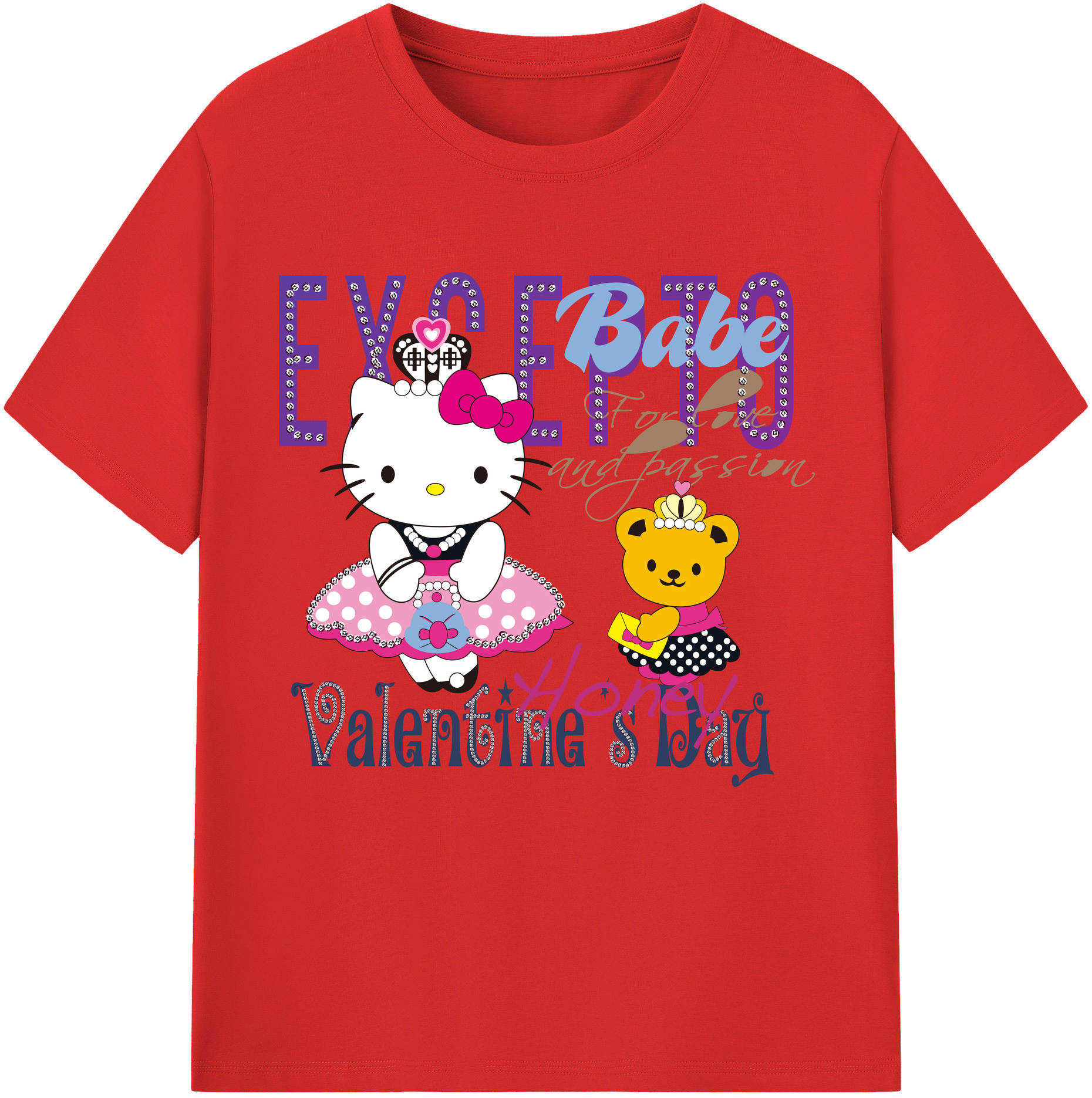 （画像用） Hello Kitty ハローキティ レディースカジュアルプリントTシャツ（綿100％）