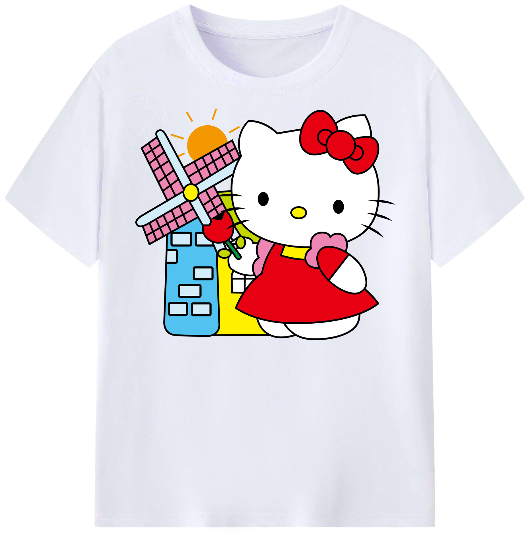 （画像用） Hello Kitty ハローキティ レディースカジュアルプリントTシャツ（綿100％）