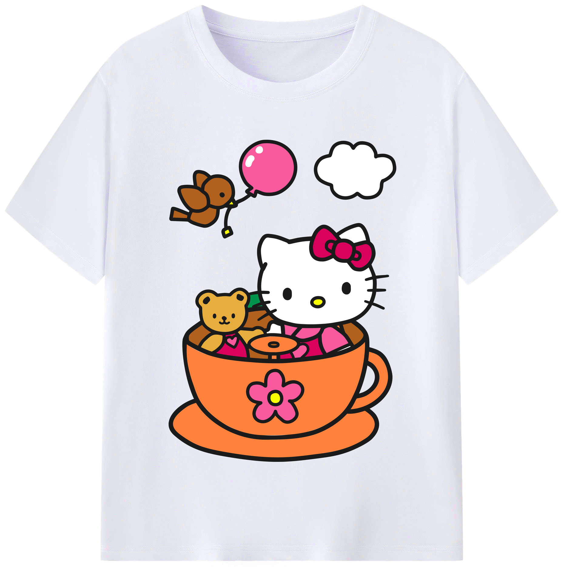 （画像用） Hello Kitty ハローキティ レディースカジュアルプリントTシャツ（綿100％）