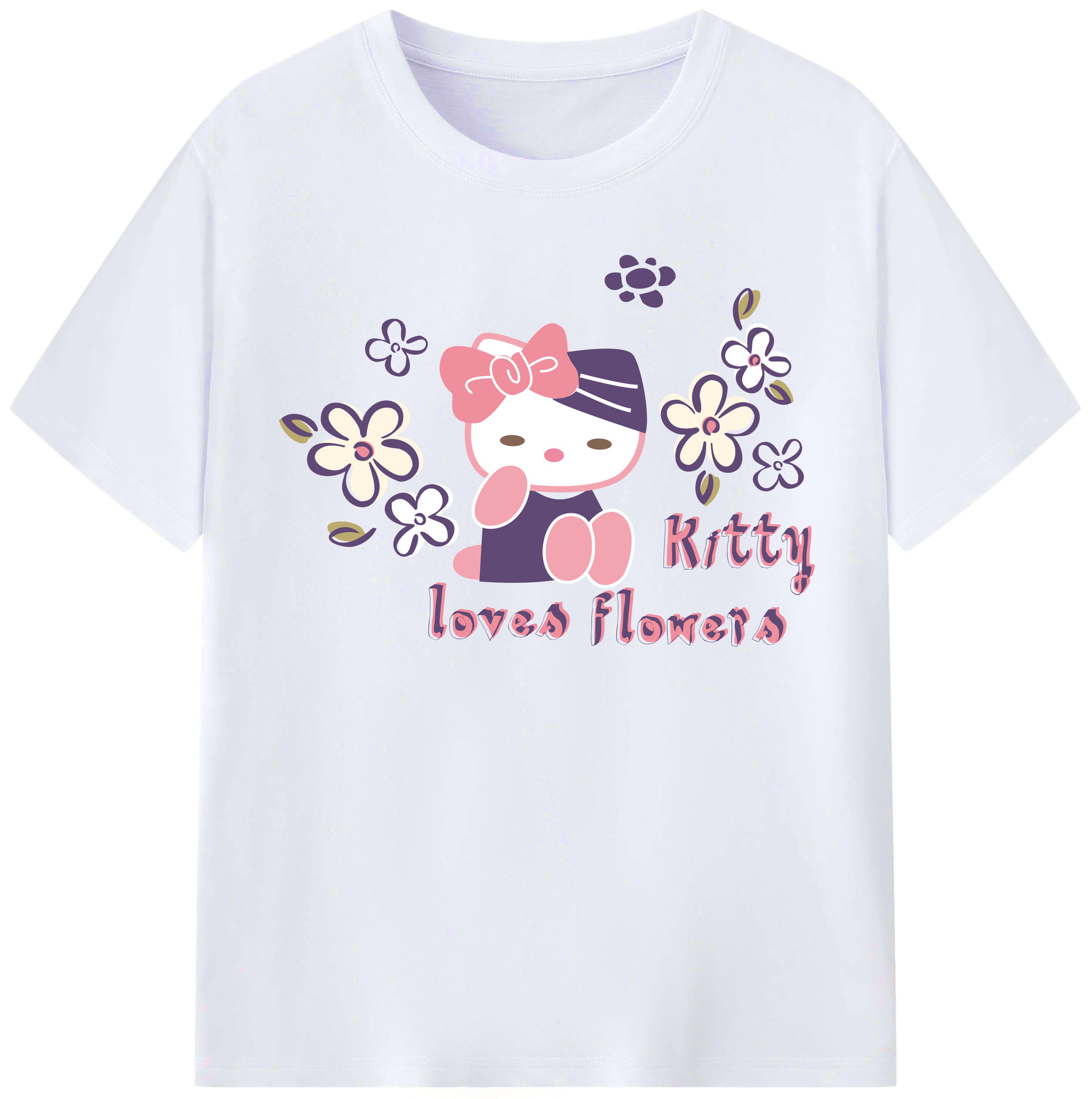 （画像用） Hello Kitty ハローキティ レディースカジュアルプリントTシャツ（綿100％）