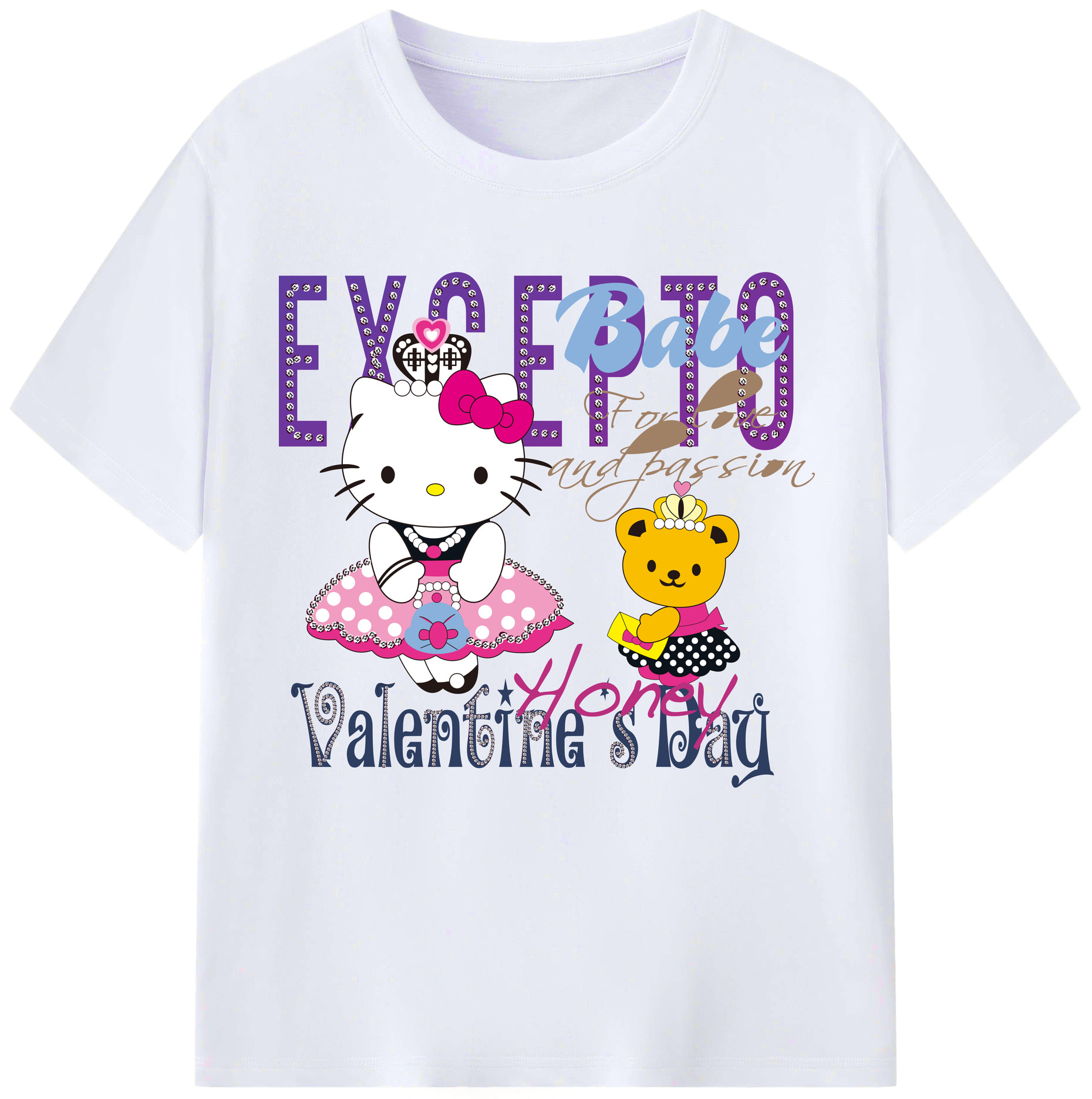 （画像用） Hello Kitty ハローキティ レディースカジュアルプリントTシャツ（綿100％）