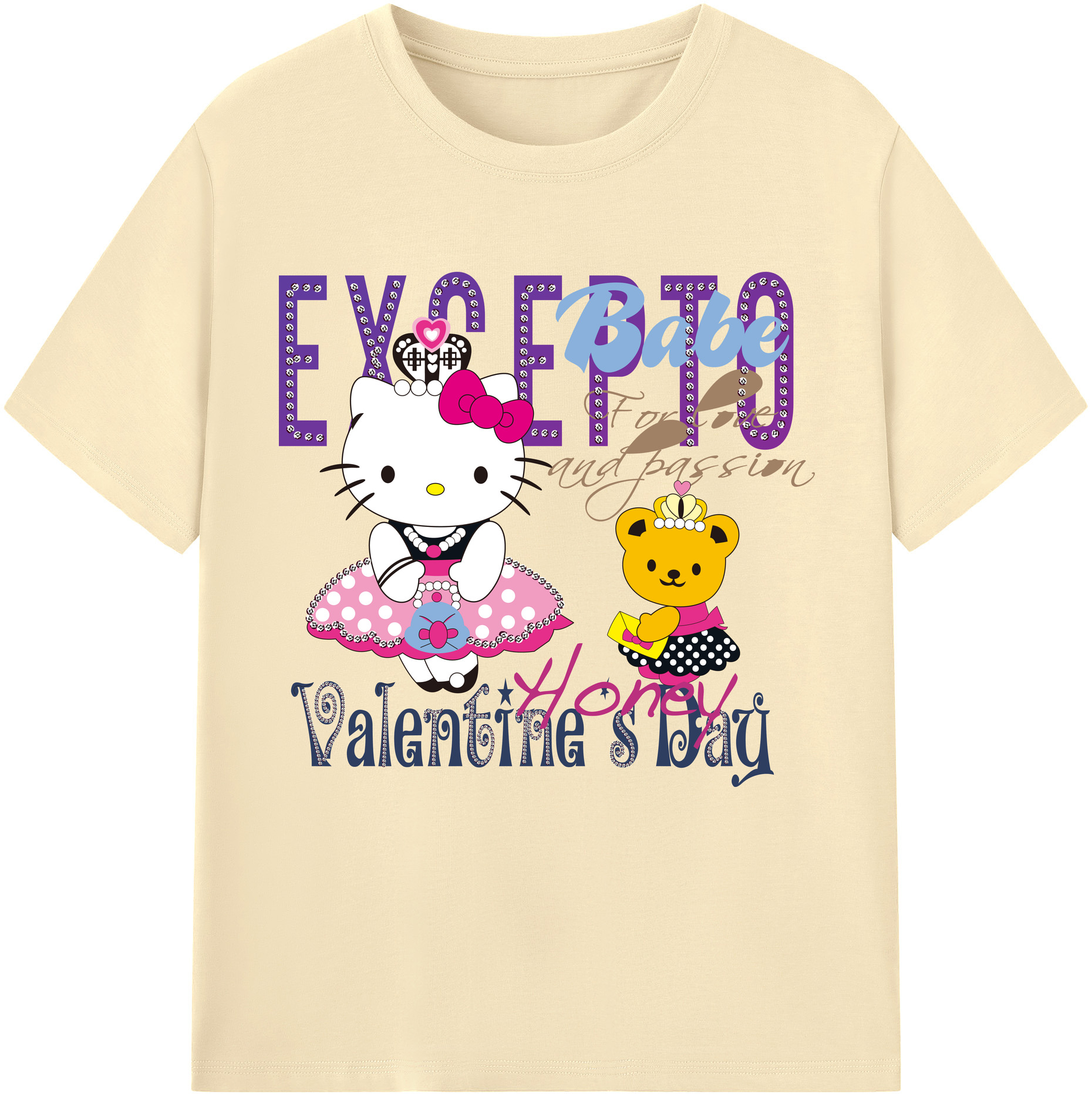 （画像用） Hello Kitty ハローキティ 綿100％半袖Tシャツ（フロントプリント）