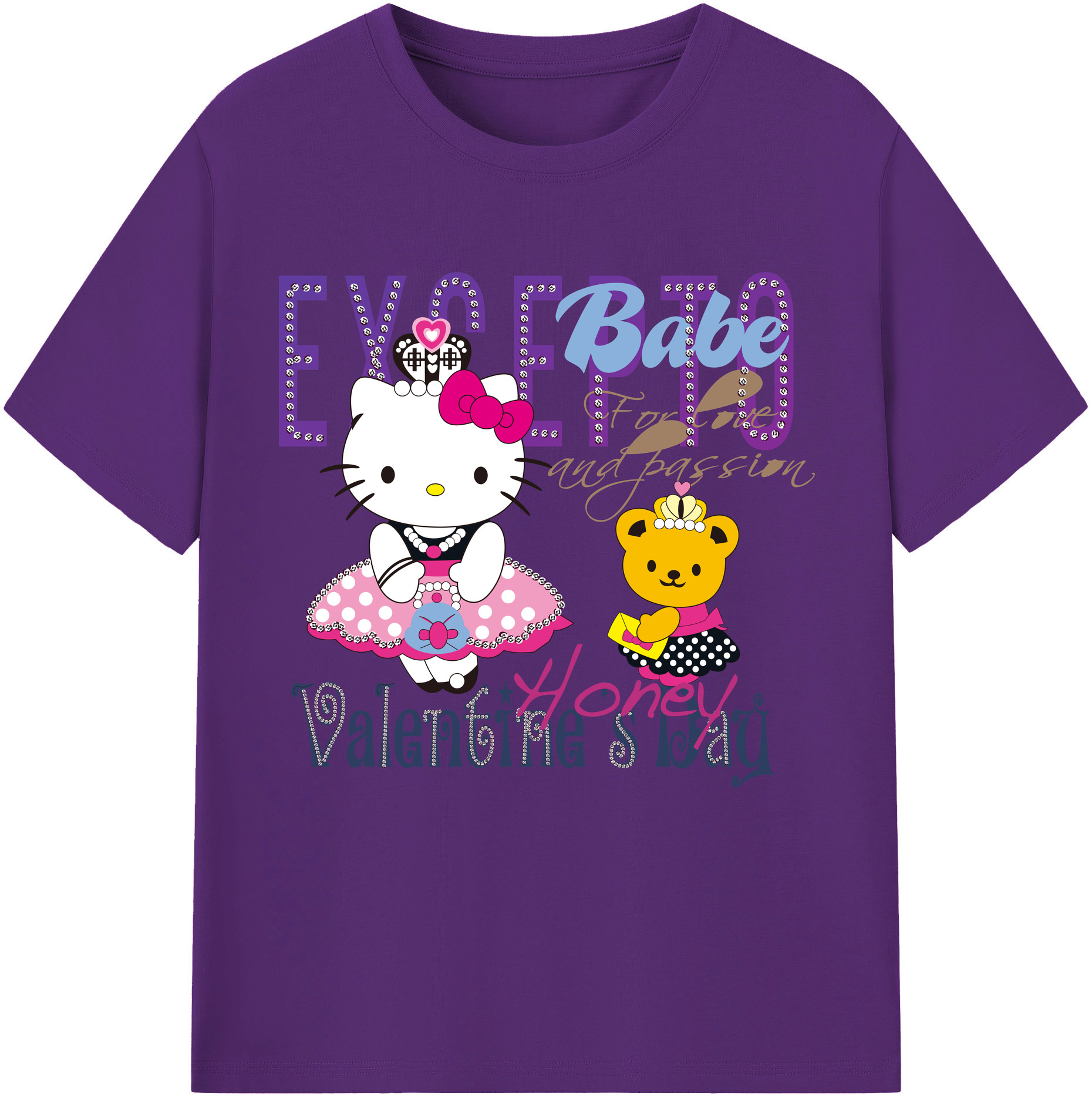 （画像用） Hello Kitty ハローキティ 綿100％半袖Tシャツ（フロントプリント）