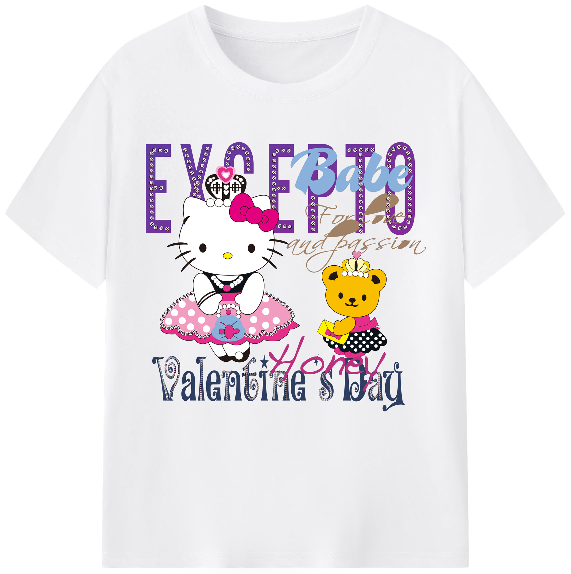 （画像用） Hello Kitty ハローキティ 綿100％半袖Tシャツ（フロントプリント）
