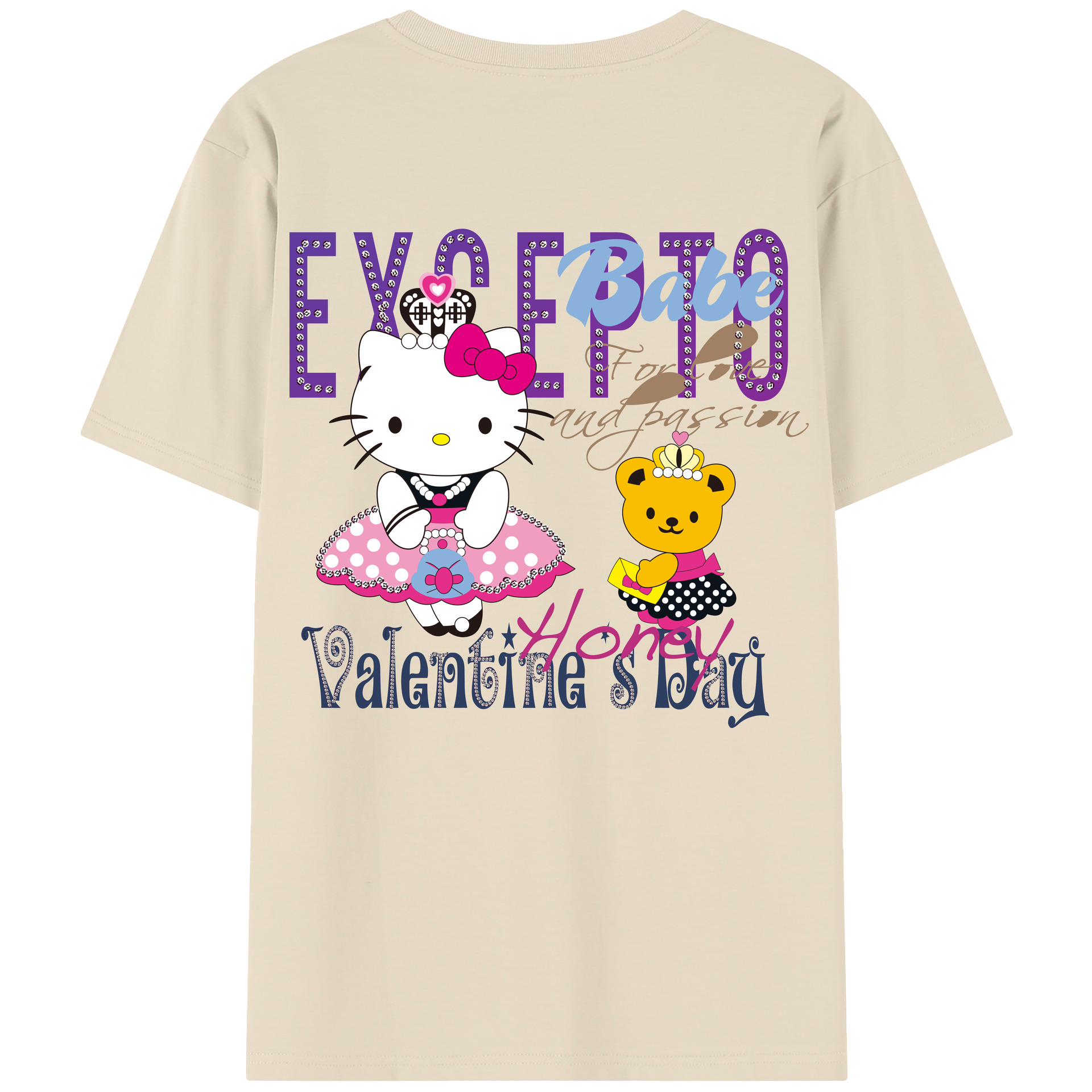 （画像用） Hello Kitty ハローキティ 綿100％半袖Tシャツ（背面プリント）