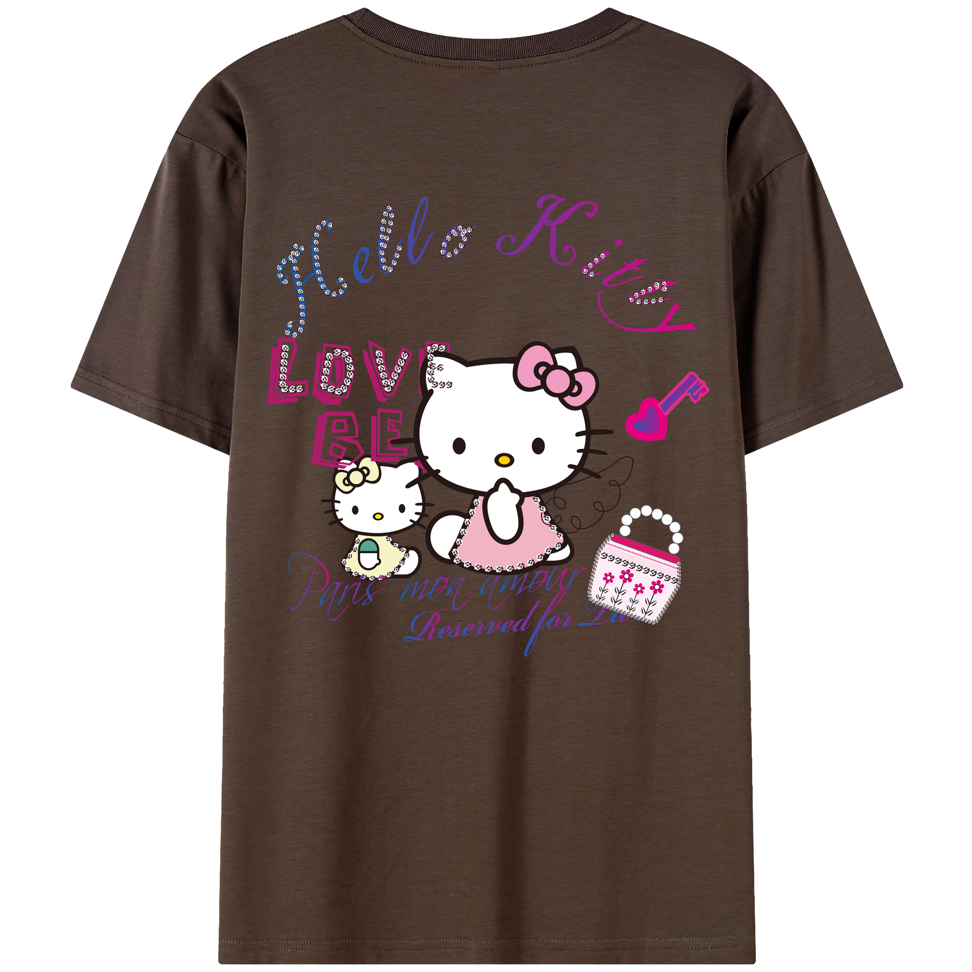 （画像用） Hello Kitty ハローキティ 綿100％半袖Tシャツ（背面プリント）