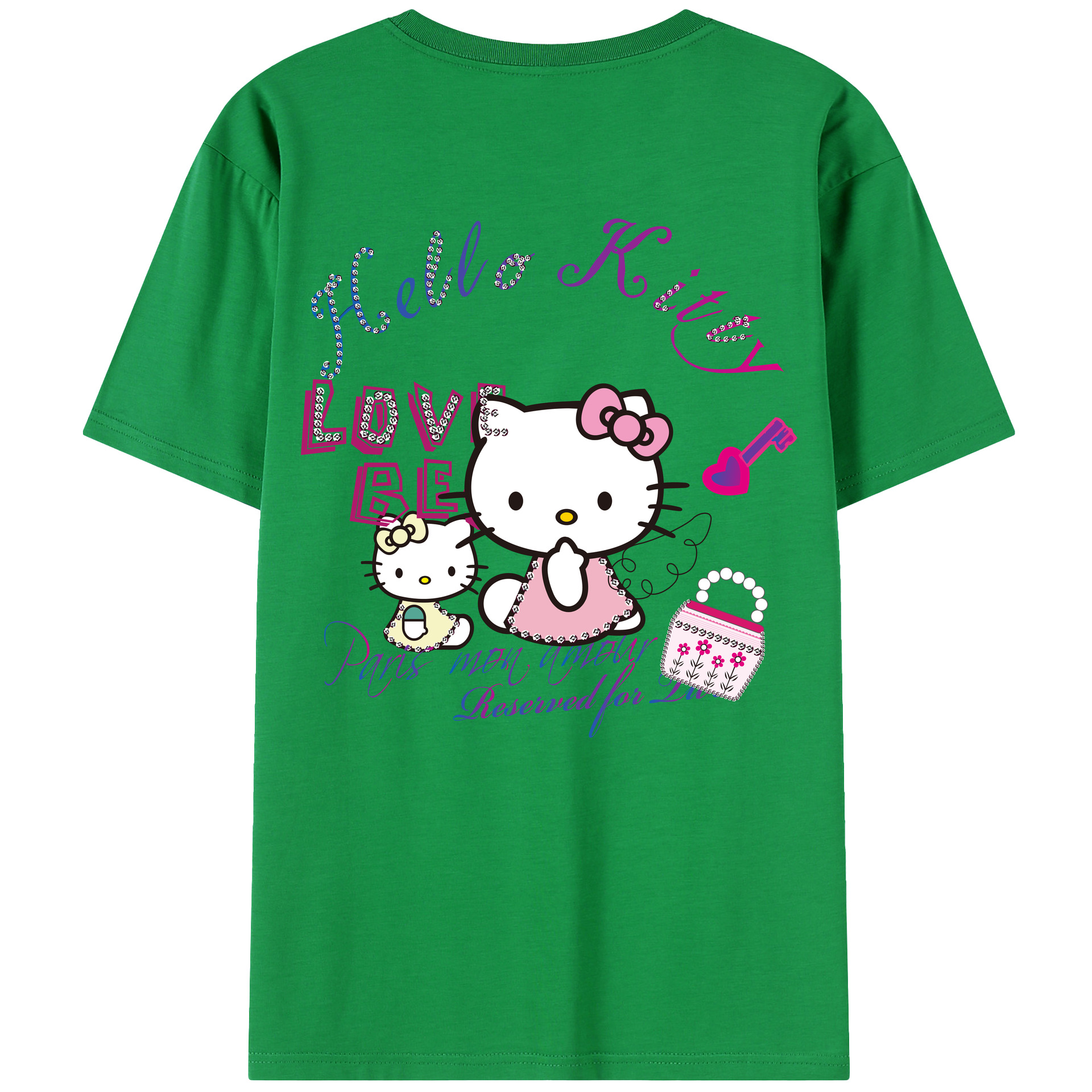 （画像用） Hello Kitty ハローキティ 綿100％半袖Tシャツ（背面プリント）
