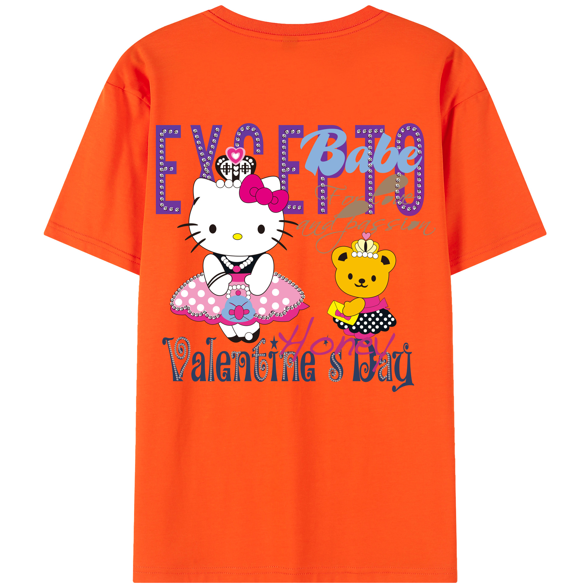 （画像用） Hello Kitty ハローキティ 綿100％半袖Tシャツ（背面プリント）