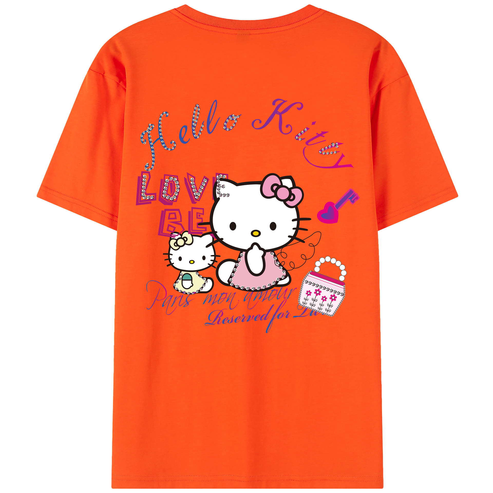 （画像用） Hello Kitty ハローキティ 綿100％半袖Tシャツ（背面プリント）