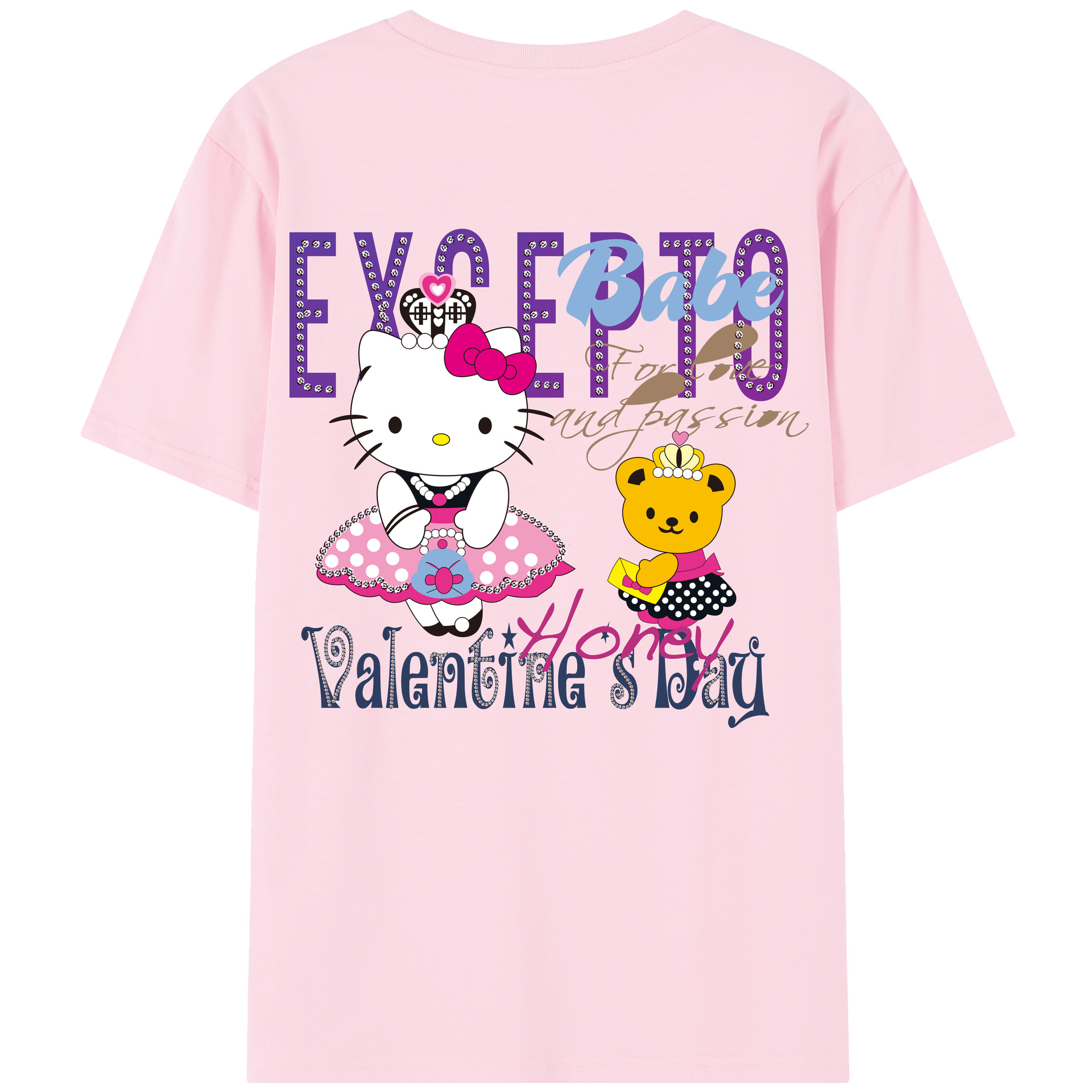 （画像用） Hello Kitty ハローキティ 綿100％半袖Tシャツ（背面プリント）