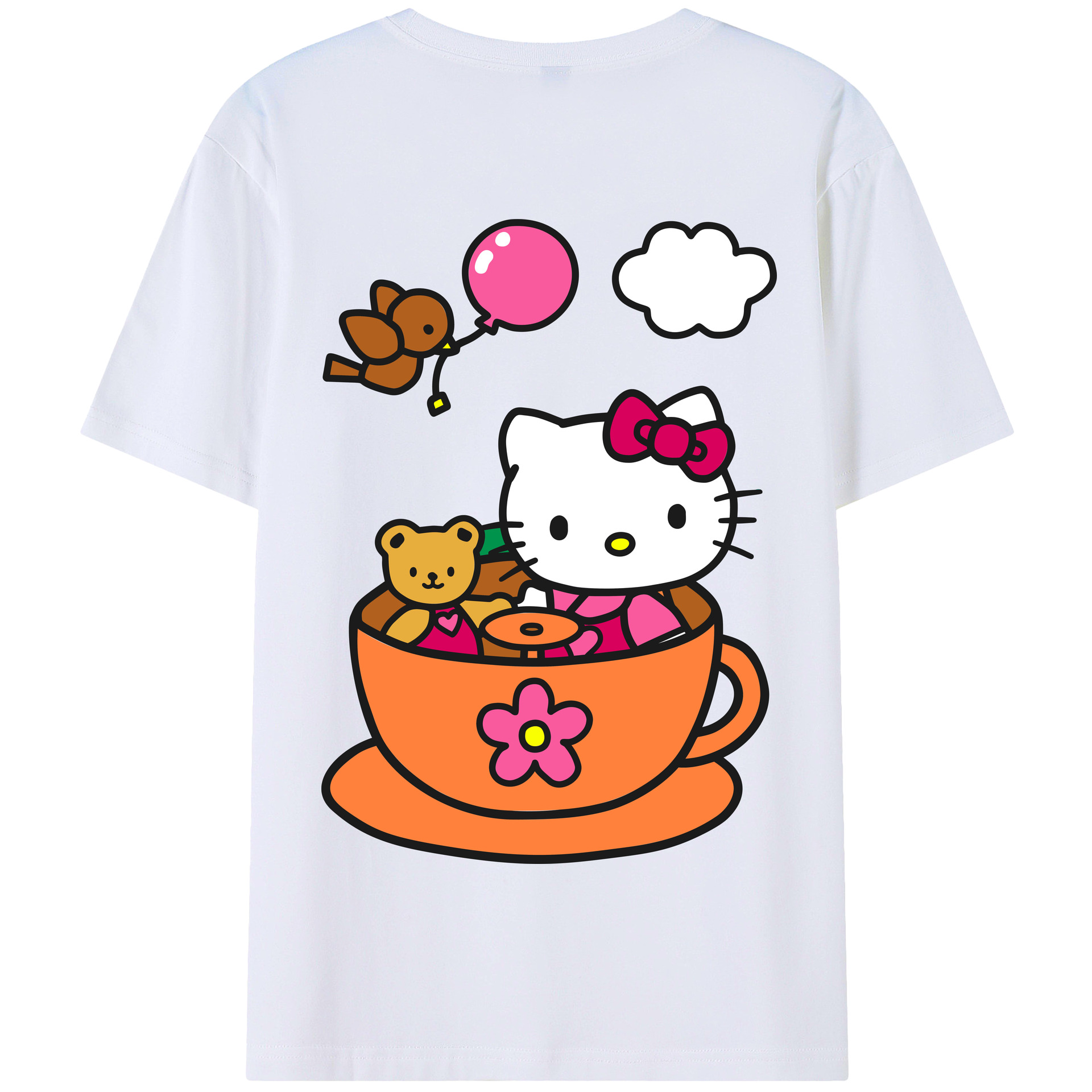 （画像用） Hello Kitty ハローキティ 綿100％半袖Tシャツ（背面プリント）