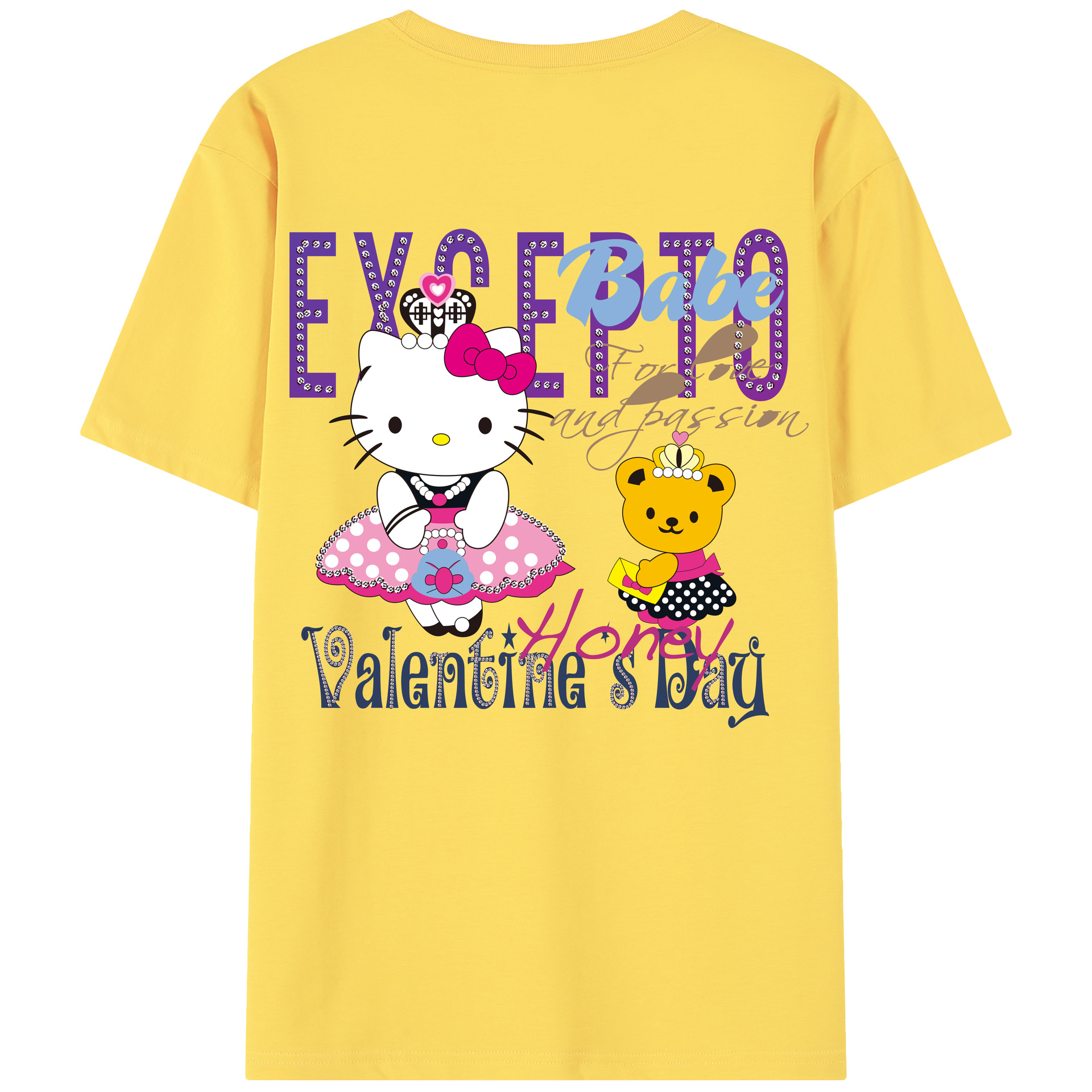 （画像用） Hello Kitty ハローキティ 綿100％半袖Tシャツ（背面プリント）